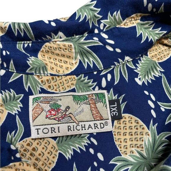 Tori Richard Navy Pineapple Print Hawaiian Button Down Shirt Size 3XL - Picture 3 of 3